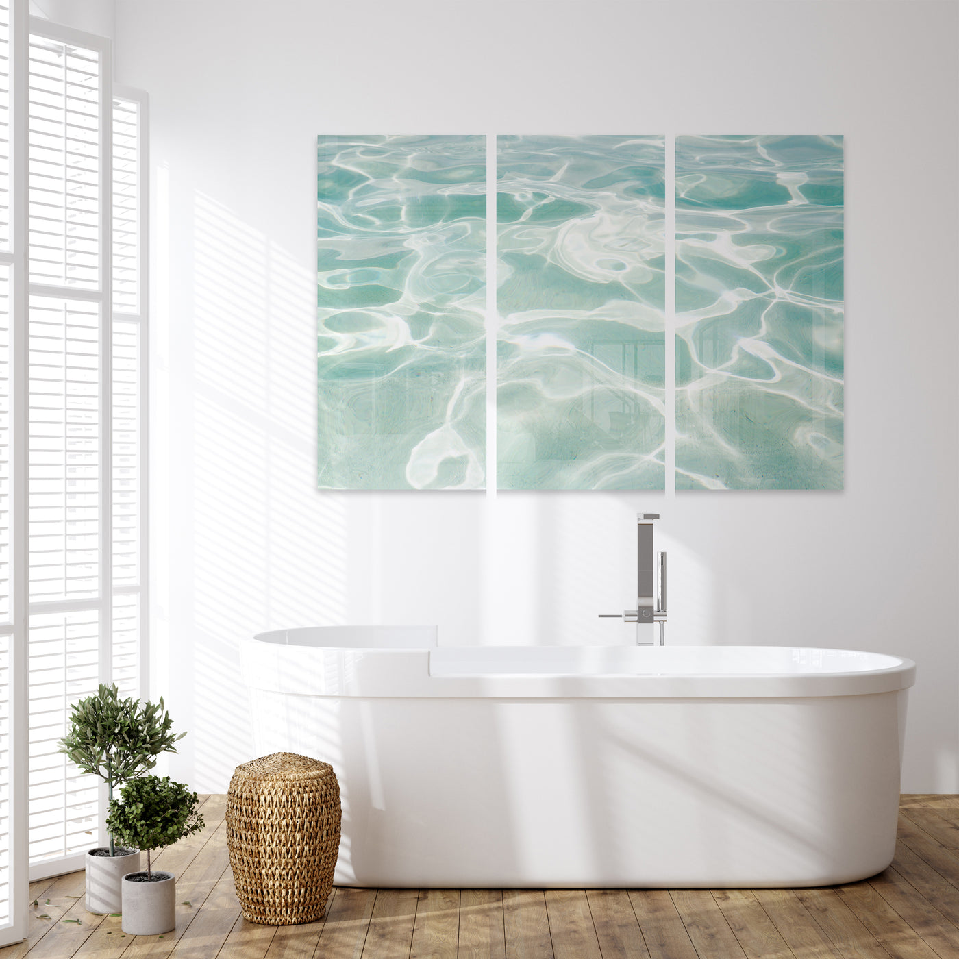 Caribbean Sea No 2 - Acrylic glass 3 Piece Large Wall Art by Cattie Coyle Photography in bathroom