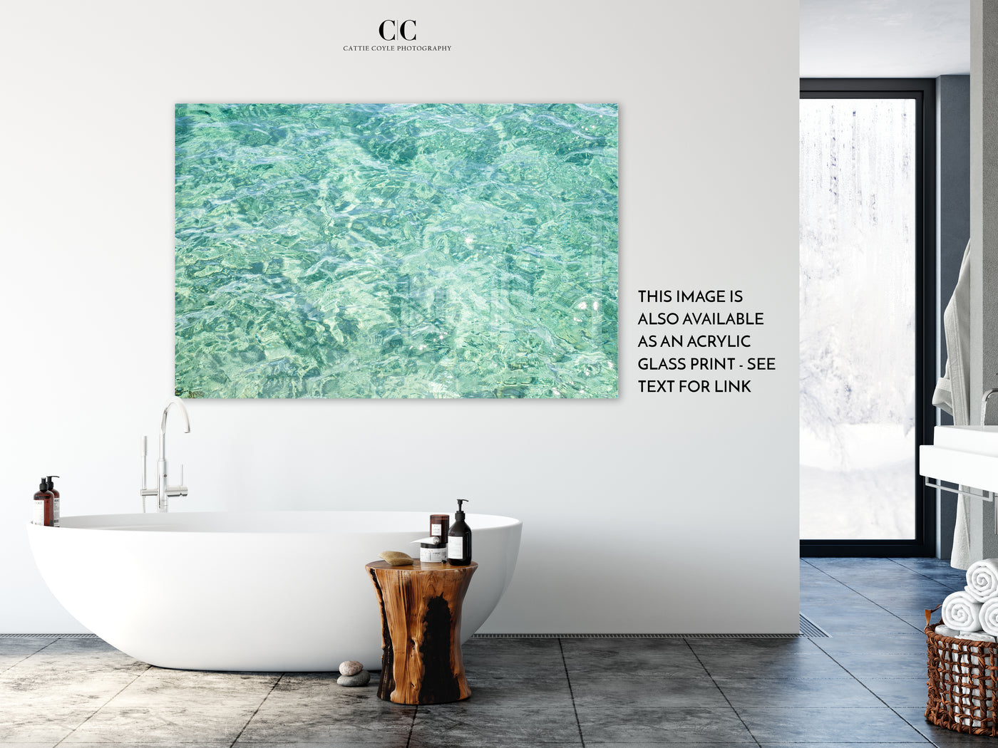 Abstract Water - Large acrylic glass print by Cattie Coyle Photography above bathtub