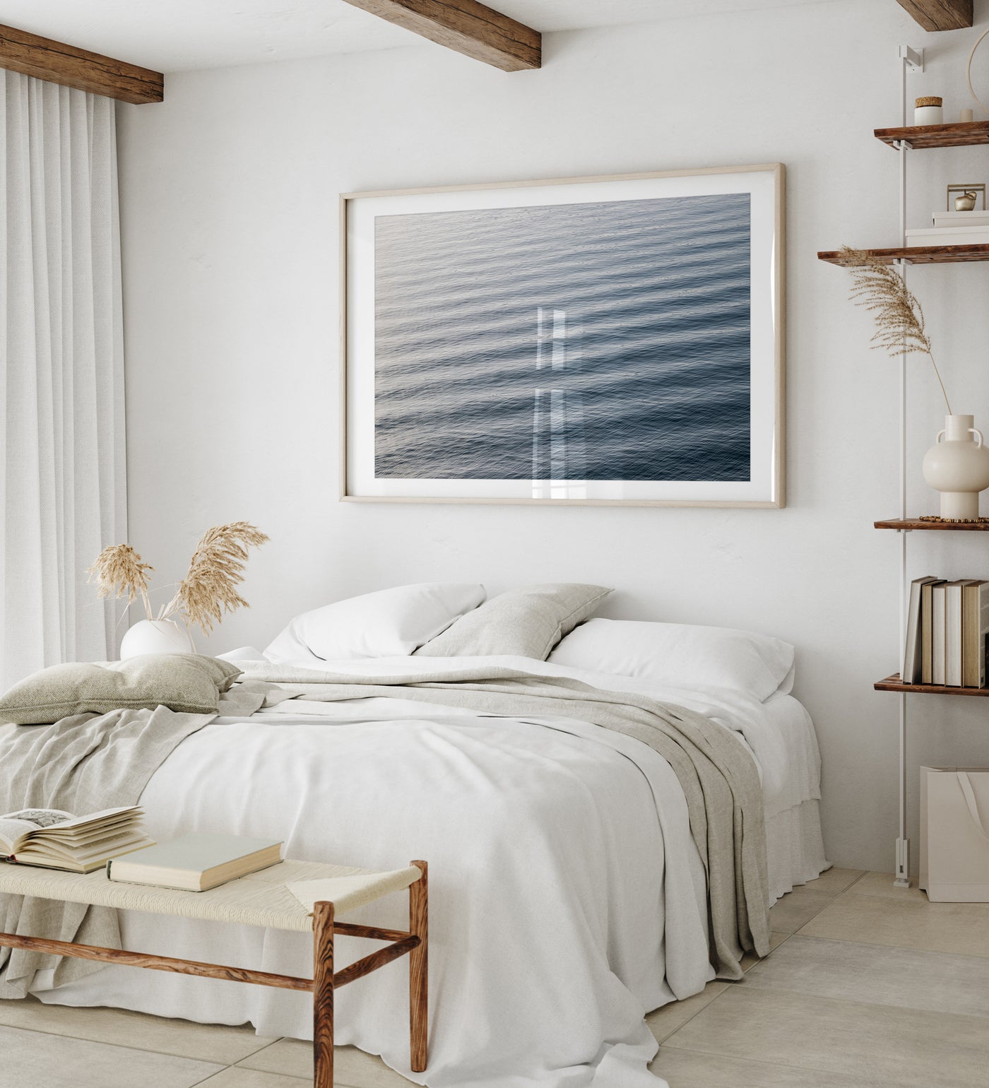 Coastal wall art by Cattie Coyle Photography in bedroom