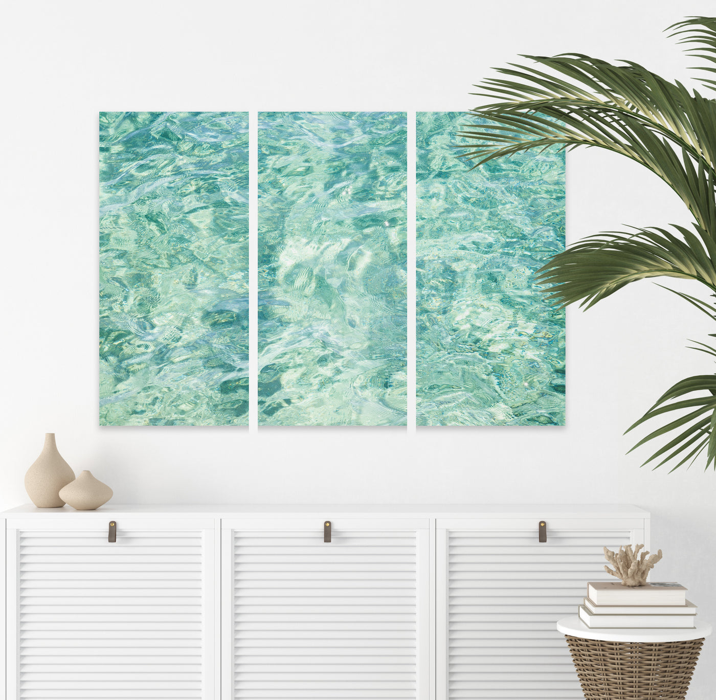 3 piece wall art - Abstract Water No 5 by Cattie Coyle Photography above dresser