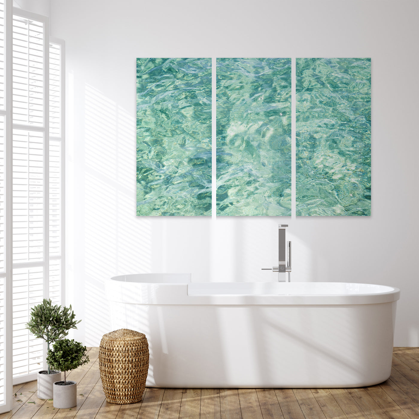 3 piece wall art - Abstract Water No 5 by Cattie Coyle Photography in bathroom