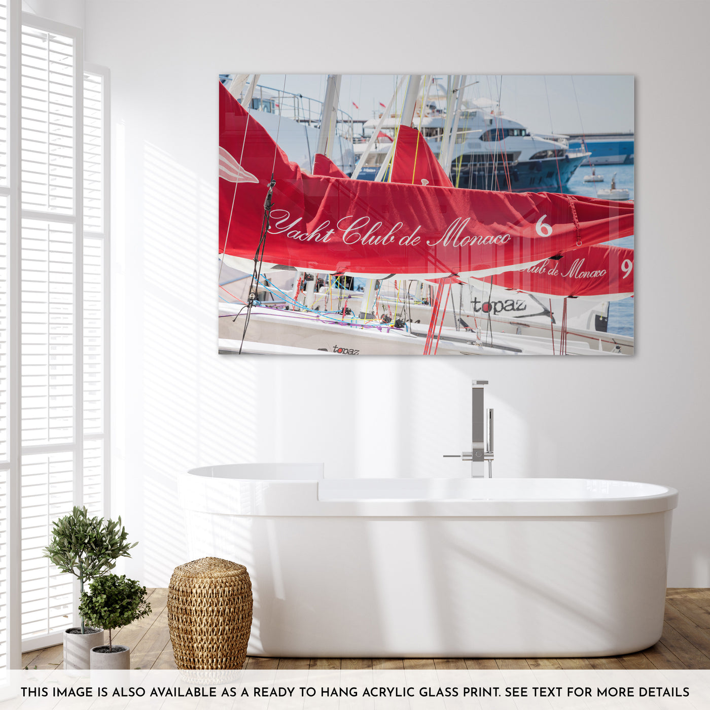 Monaco Yacht Club - Acrylic glass art print by Cattie Coyle Photography in bathroom