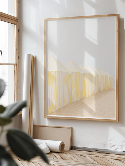 Beach art by Cattie Coyle Photography framed in living room