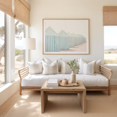 Beach art print by Cattie Coyle Photography in living room