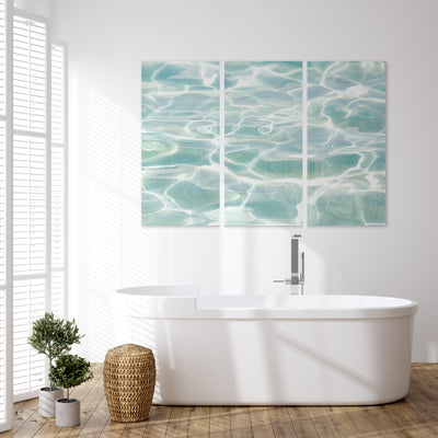 Caribbean Sea No 1 - Acrylic glass 3 panel print by Cattie Coyle Photography in bathroom