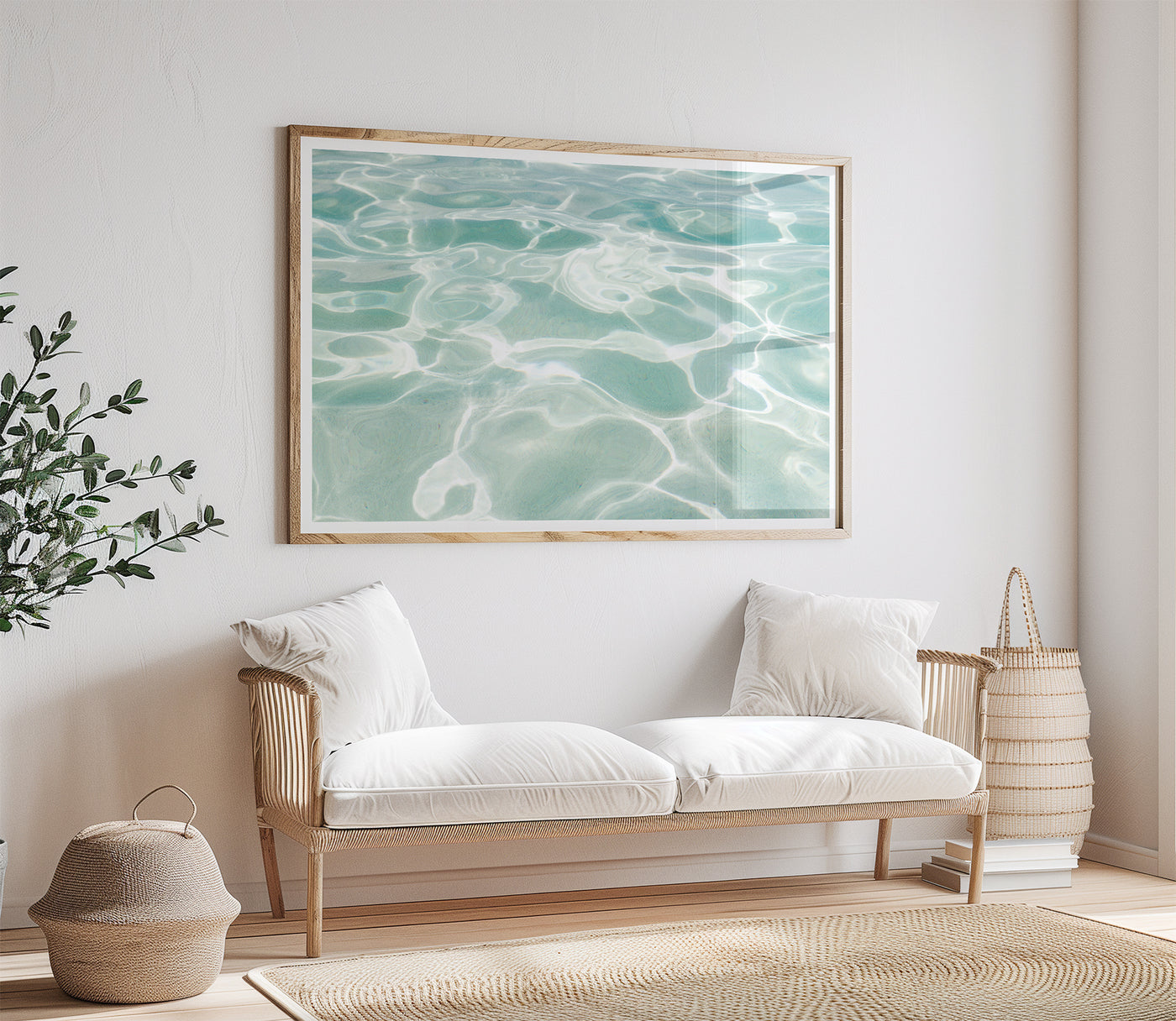 Caribbean Sea No 2 - Turquoise art print by Cattie Coyle Photography above couch