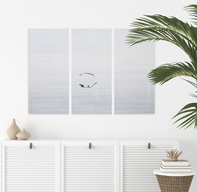 Early Morning Flight - 3 piece set wall art by Cattie Coyle Photography above dresser