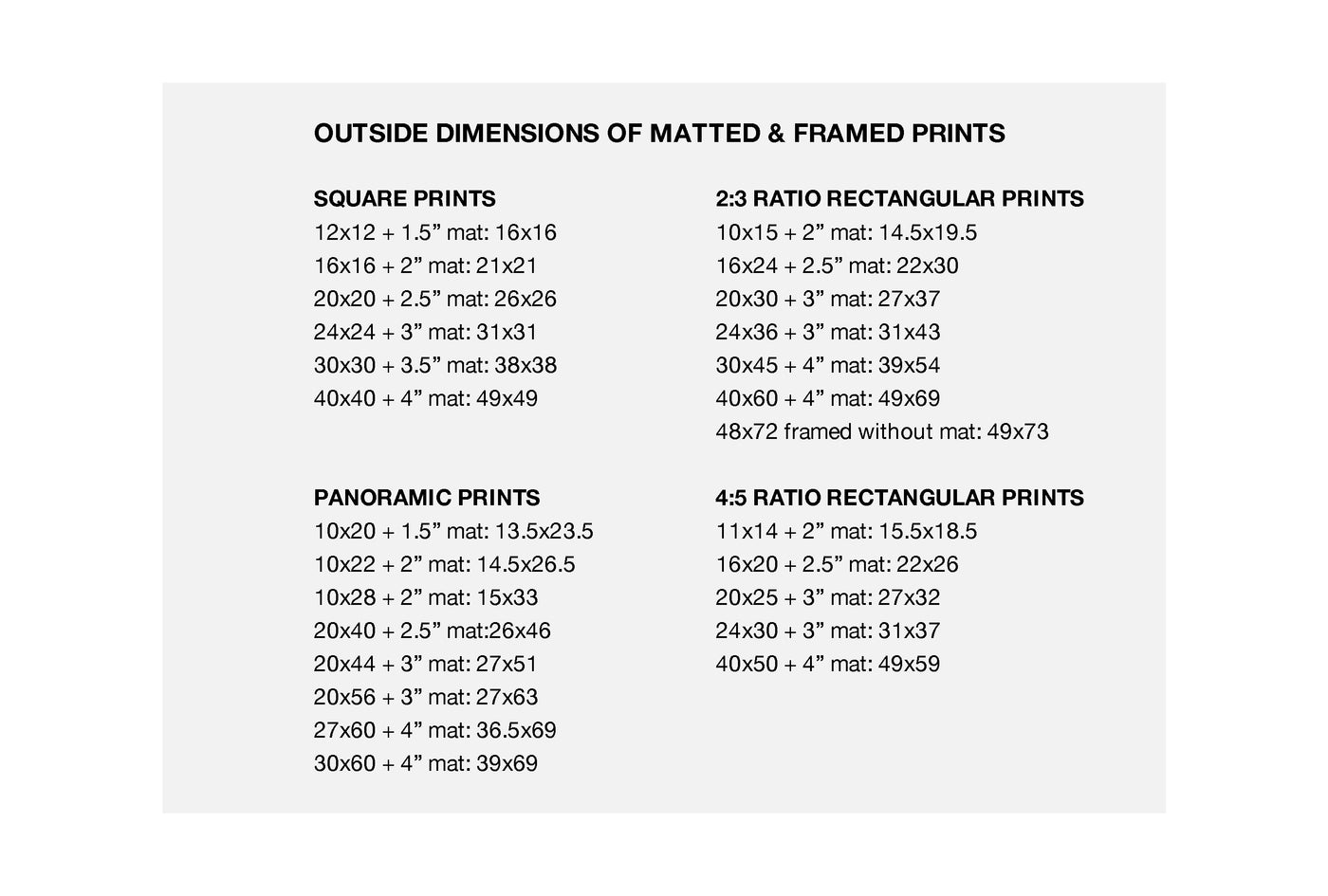 Framed art sizes | Cattie Coyle Photography