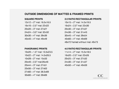 External dimensions of framed prints by Cattie Coyle Photography