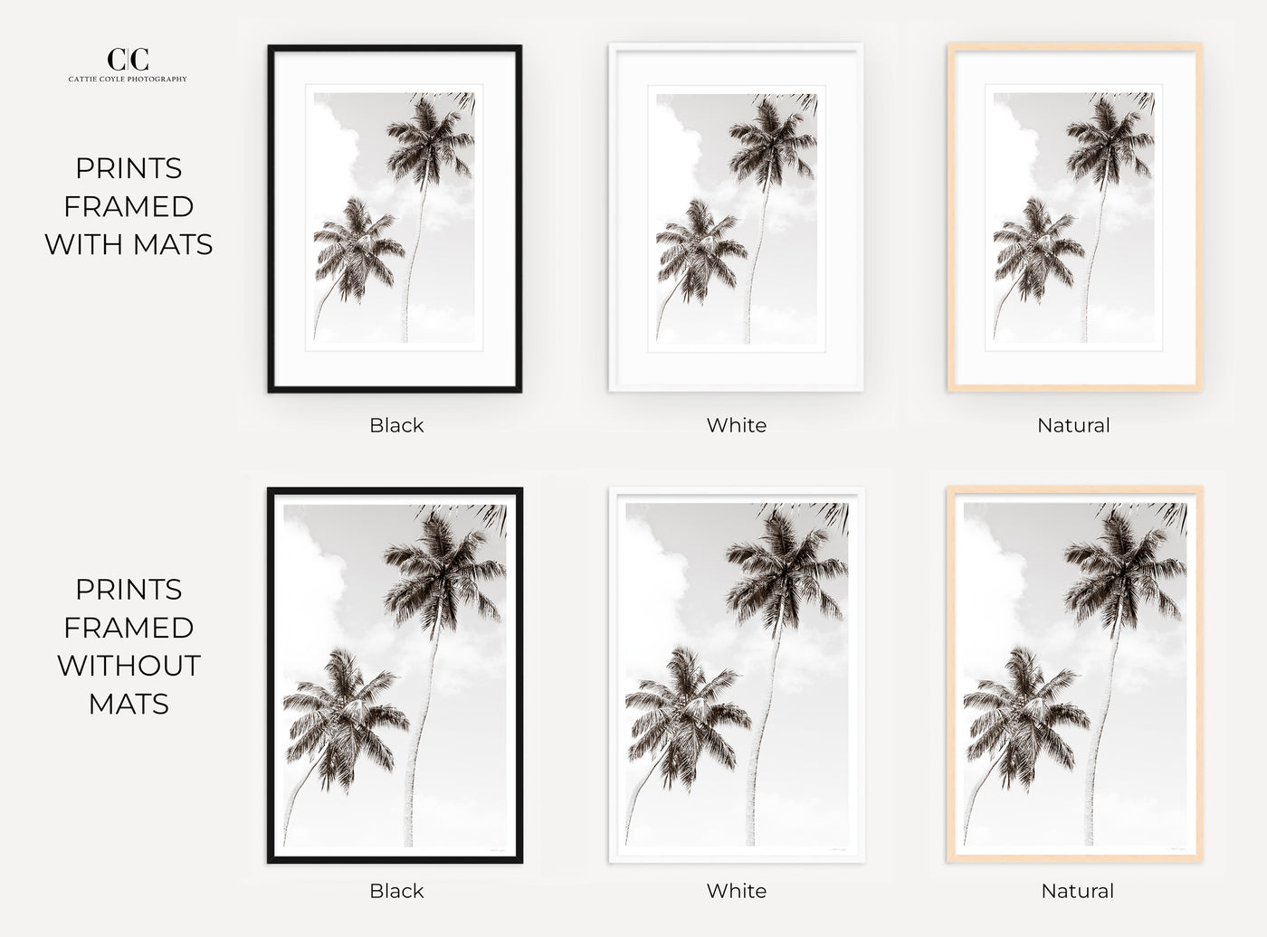 Framed black and white palm tree art print by Cattie Coyle Photography