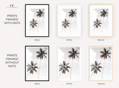 Framed black and white palm tree art print by Cattie Coyle Photography