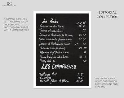 French wine menu - Kitchen wall art by Cattie Coyle Photography
