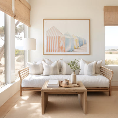 Large coastal wall art by Cattie Coyle Photography in living room