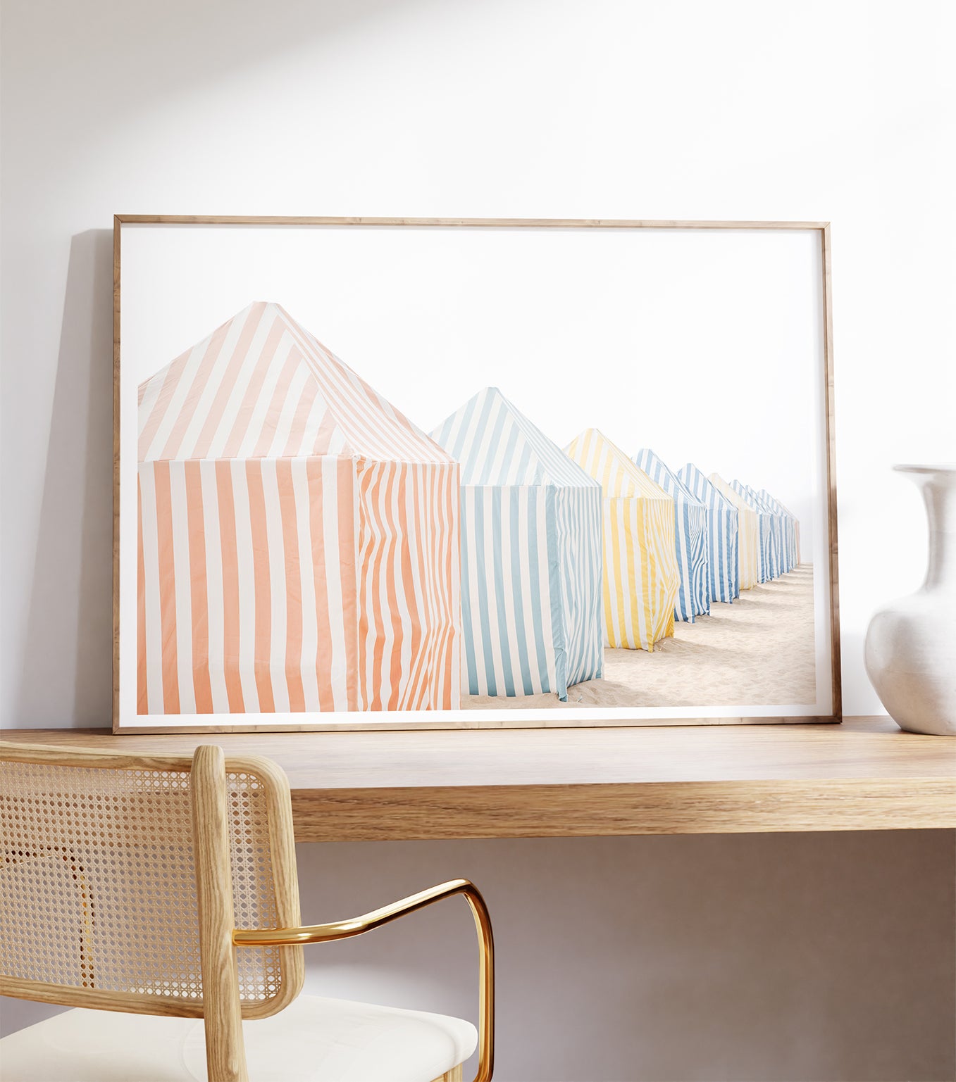 Large coastal wall art Cattie Coyle Photography on desk