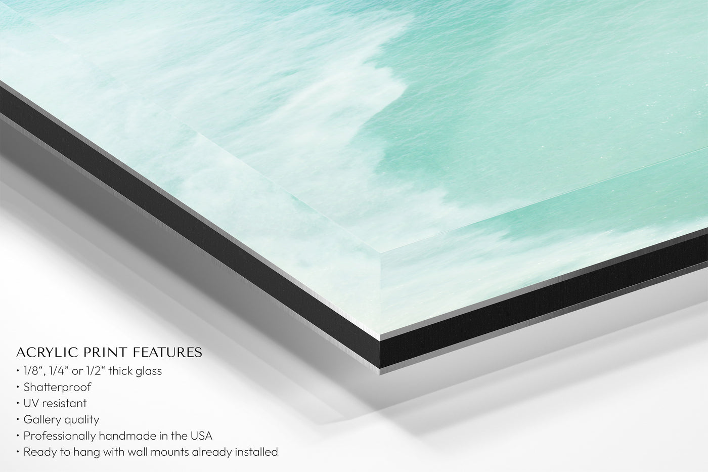 Magoito No 13 - 3 piece coastal acrylic glass wall art by Cattie Coyle Photography, closeup of corner