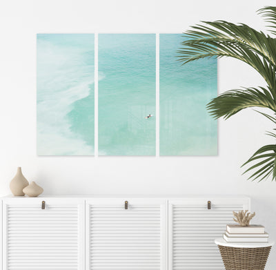 Magoito No 13 - 3 piece coastal wall art by Cattie Coyle Photography above dresser