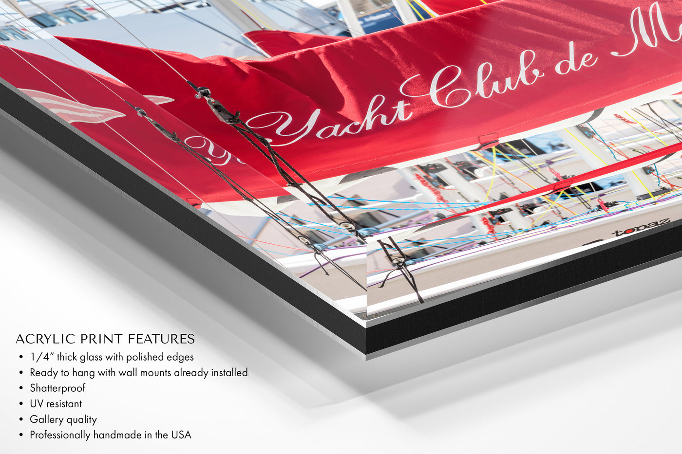 Monaco Yacht Club - Acrylic glass art print by Cattie Coyle Photography closeup of corner