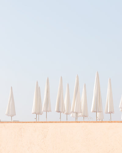 Morning in Beaulieu-sur-Mer - Umbrellas art print by Cattie Coyle Photography