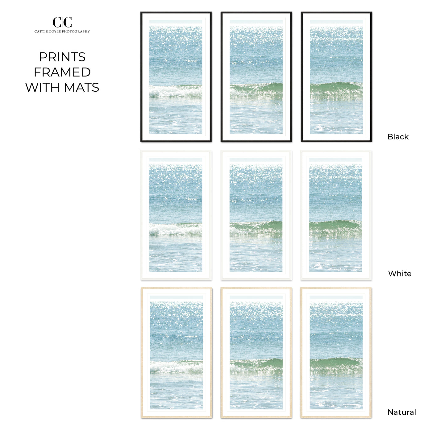 Ocean Waves No 11 - 3 piece wall art framed with mats by Cattie Coyle Photography