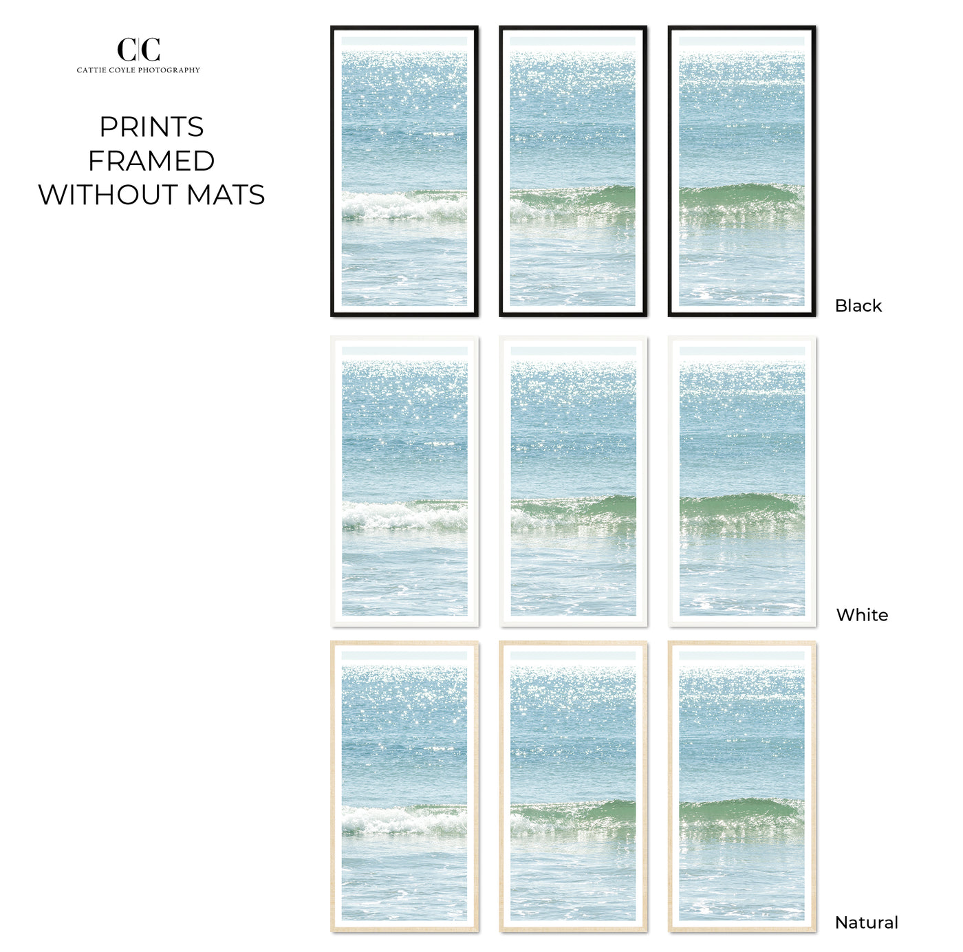 Ocean Waves No 11 - 3 piece wall art framed without mats by Cattie Coyle Photography