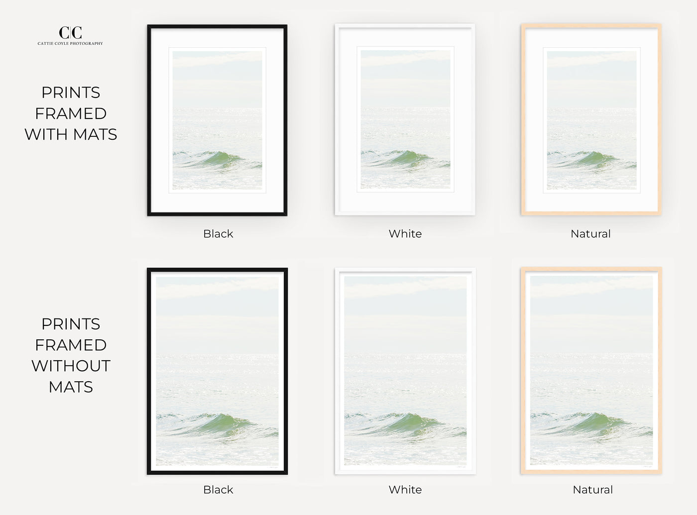 Framed ocean photography art prints by Cattie Coyle Photography