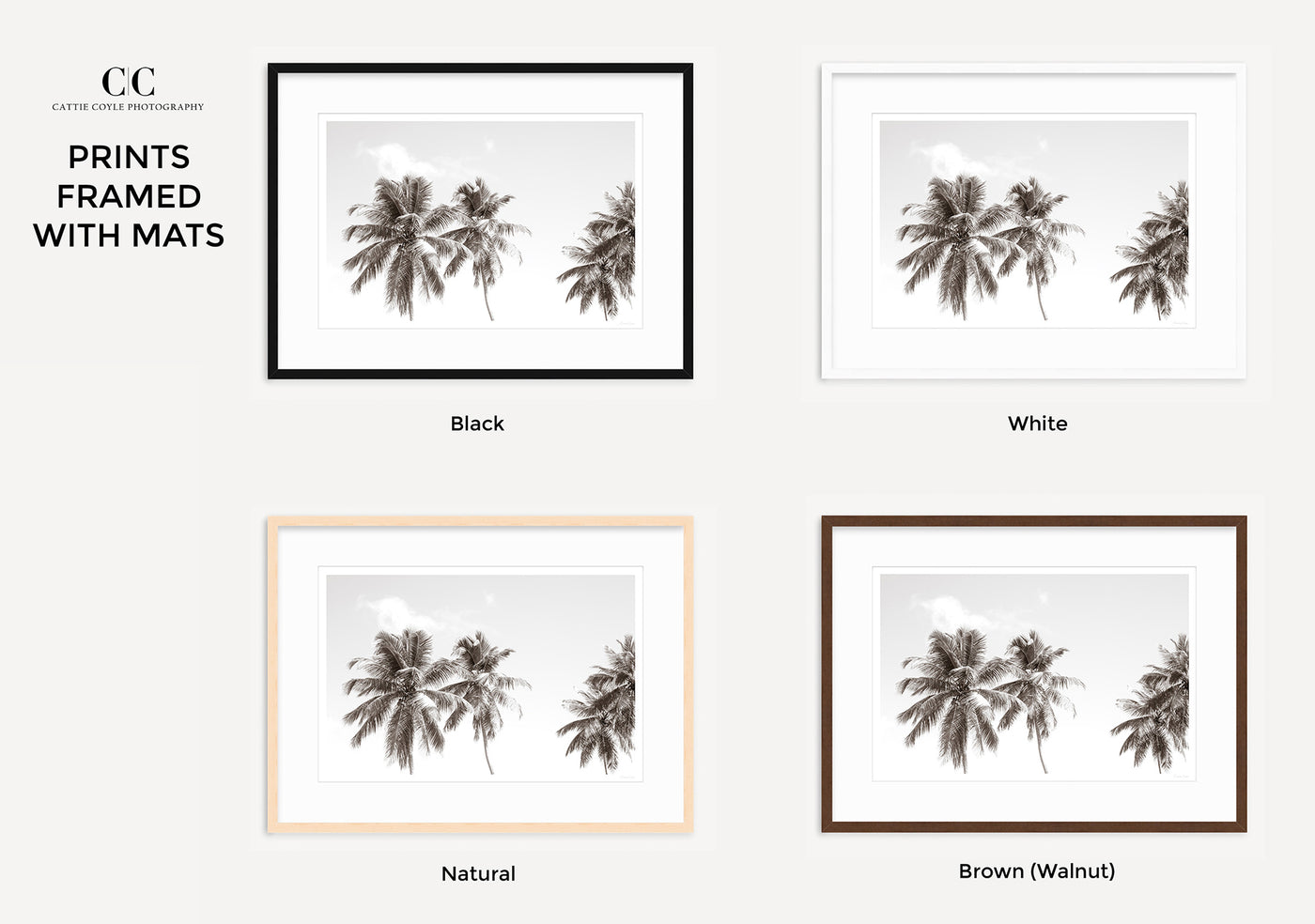 Palm trees art print by Cattie Coyle Photography framed with mats