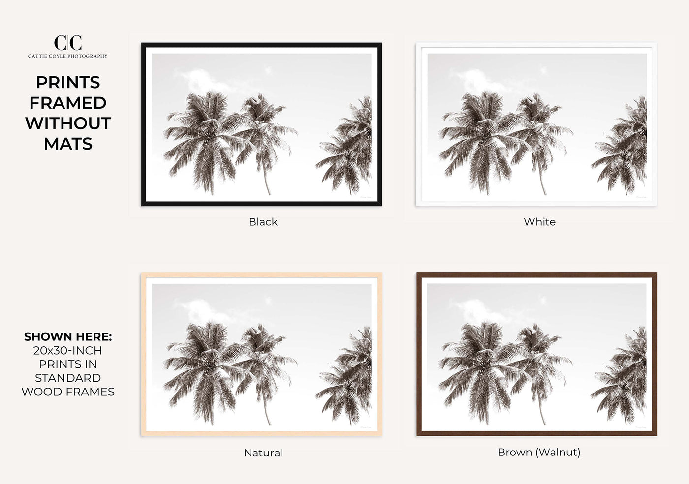Palm trees art print by Cattie Coyle Photography framed without mats