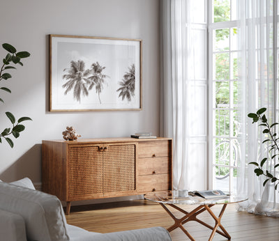 Palm trees art print by Cattie Coyle Photography in living room