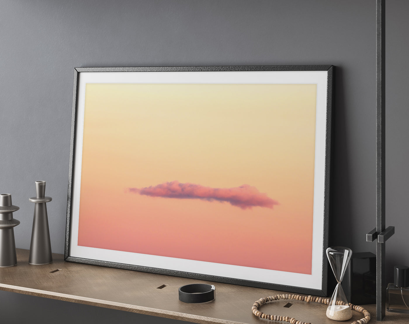 Pink cloud art print by Cattie Coyle Photography on shelf