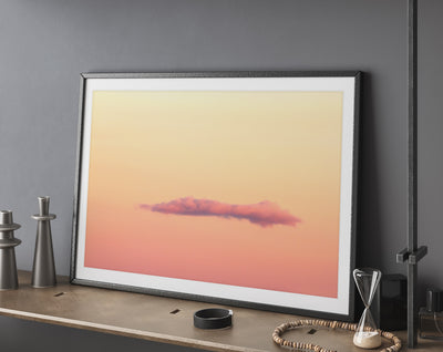 Pink cloud art print by Cattie Coyle Photography on shelf