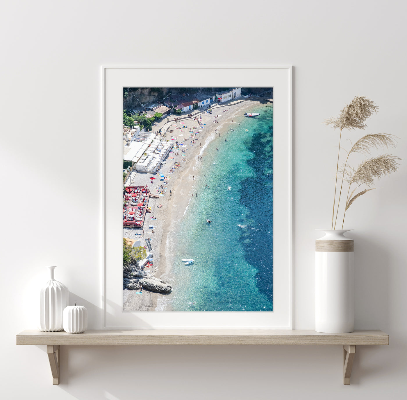 Plage Mala - Aerial beach photography art print by Cattie Coyle Photography on shelf