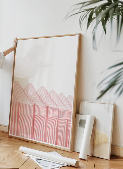 Red and white stripes art print by Cattie Coyle Photography in living room