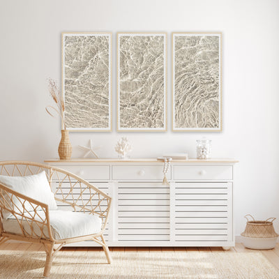 Shallow Water No 15 - Set of 3 art prints by Cattie Coyle Photography above beach house dresser