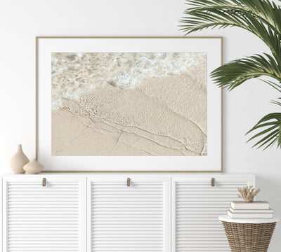 Shallow Water No 11 - Neutral coastal wall art by Cattie Coyle Photography on dresser