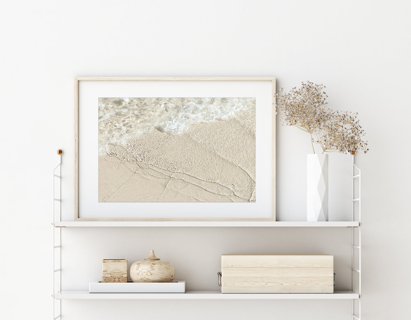 Shallow Water No 11 - Neutral coastal wall art by Cattie Coyle Photography on shelf