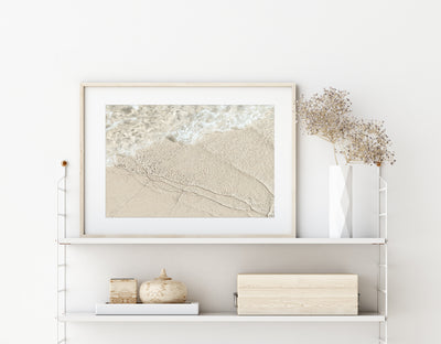 Shallow Water No 11 - Neutral coastal wall art by Cattie Coyle Photography on shelf