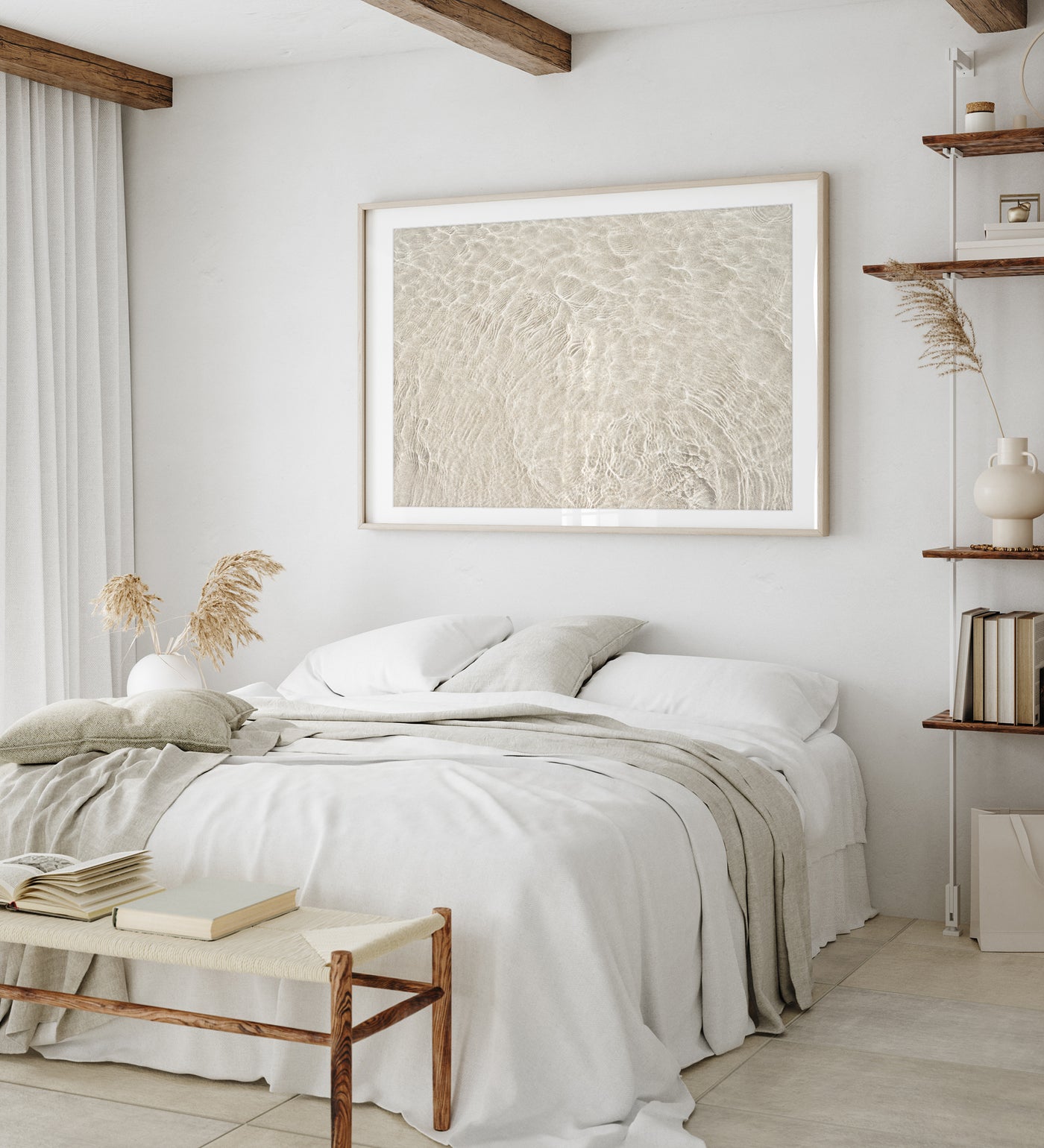 Shallow Water No 12 - Large neutral wall art by Cattie Coyle Photography in bedroom