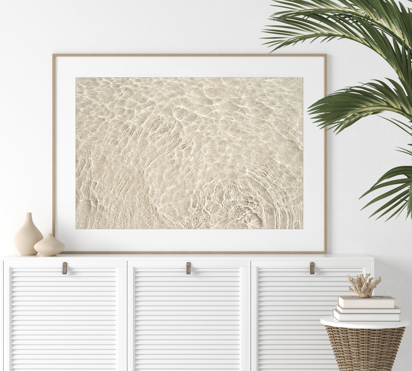Shallow Water No 12 - Neutral wall art by Cattie Coyle Photography on dresser