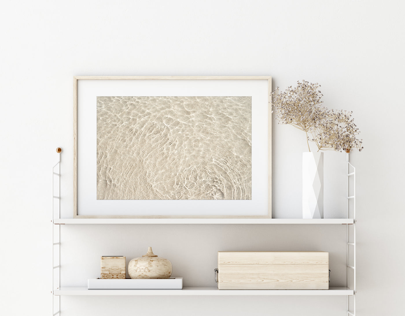 Shallow Water No 12 - Neutral wall art by Cattie Coyle Photography on shelf