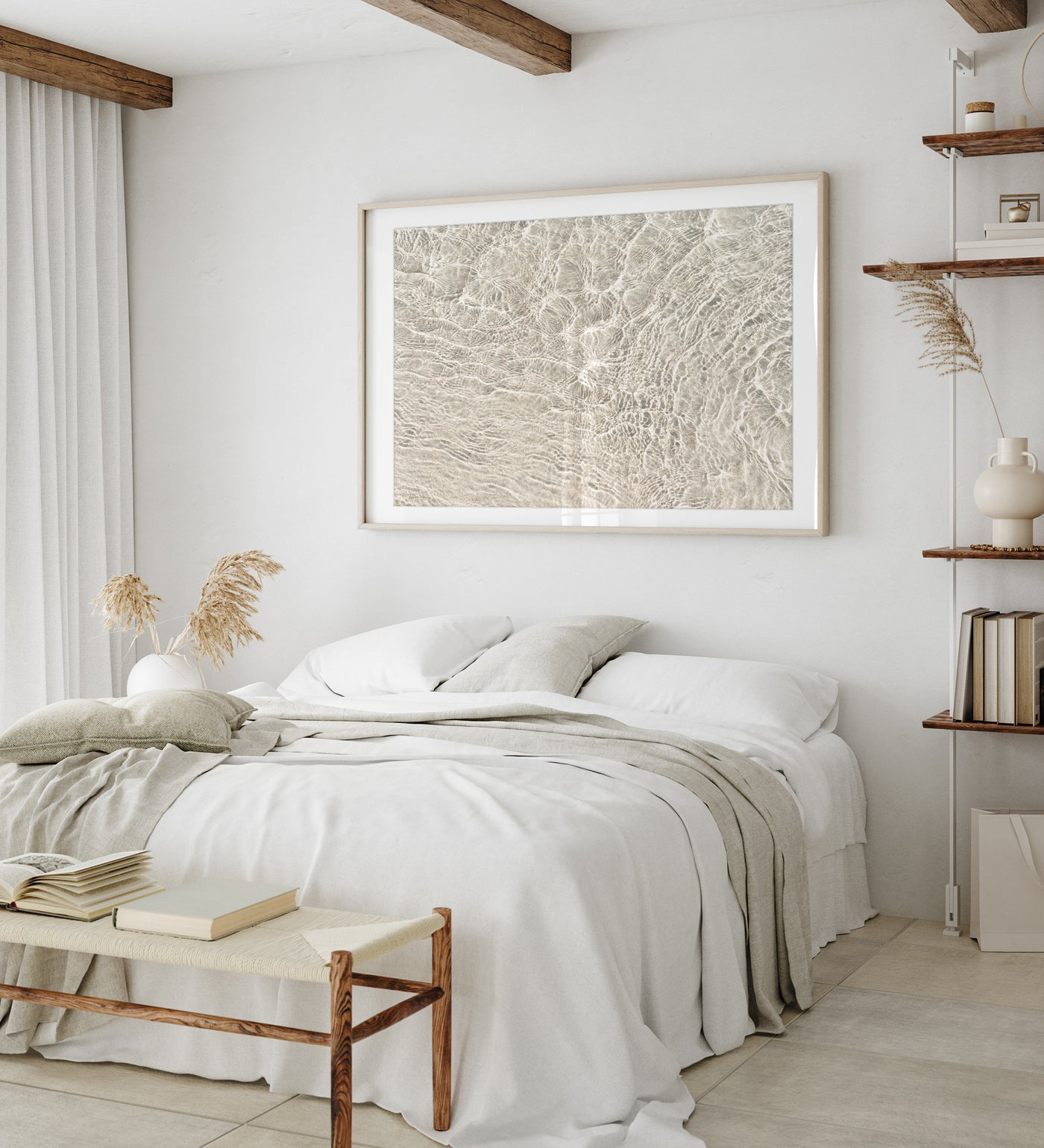 Shallow Water No 13 - Oversized neutral wall art by Cattie Coyle Photography in bedroom