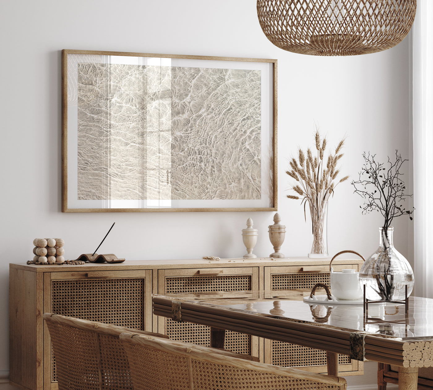 Shallow Water No 13 - Oversized neutral wall art by Cattie Coyle Photography in dining room