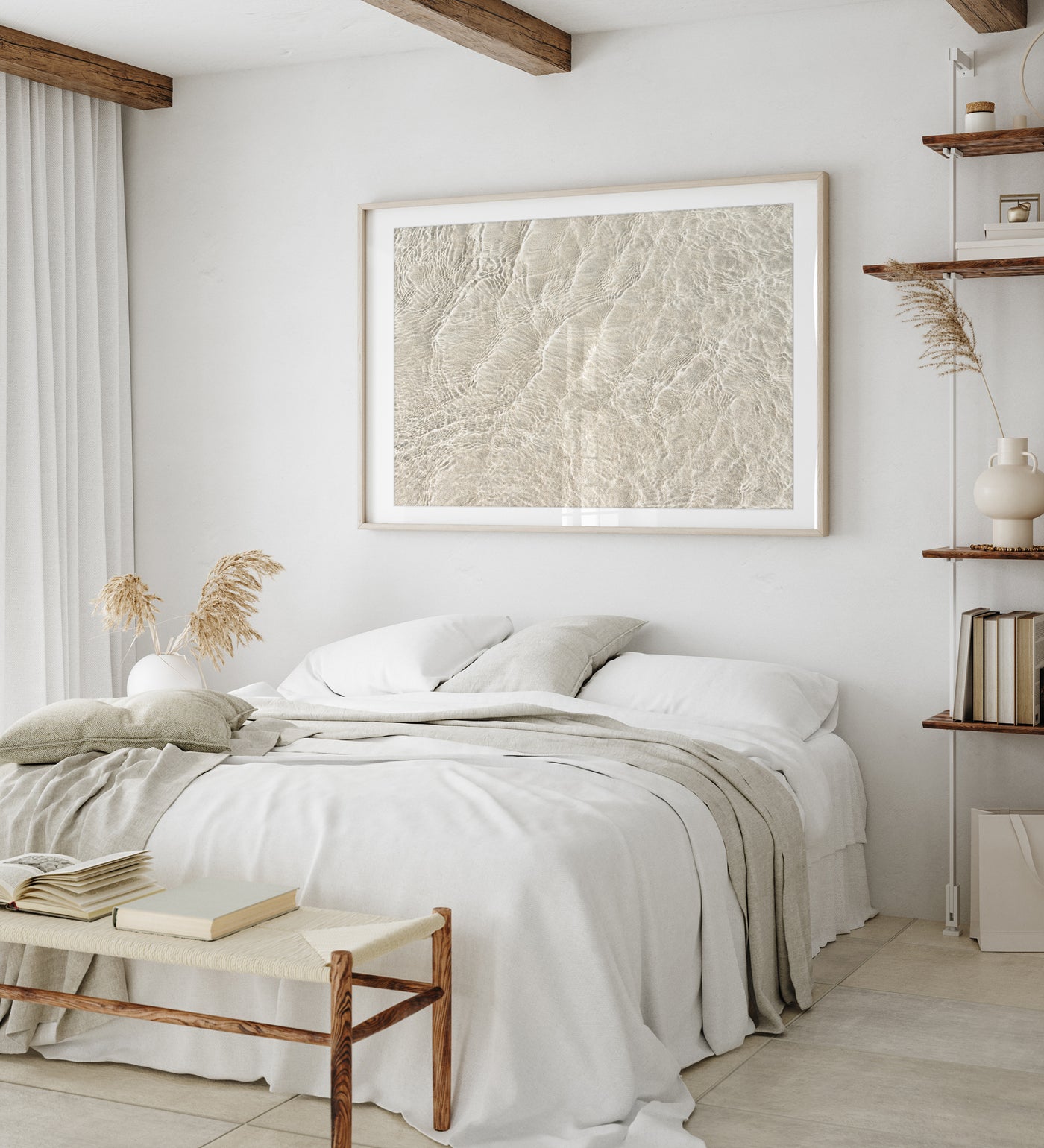 Shallow Water No 14 - Oversized neutral abstract art print by Cattie Coyle Photography in bedroom
