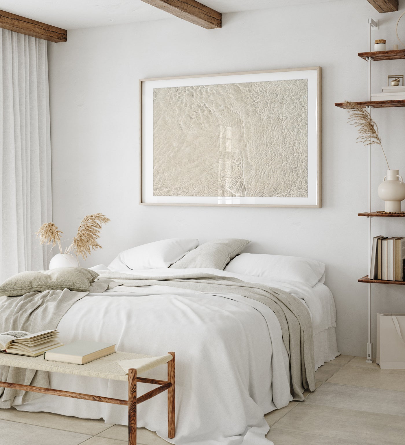 Shallow Water No 26 - Large neutral art print by Cattie Coyle Photography in bedroom