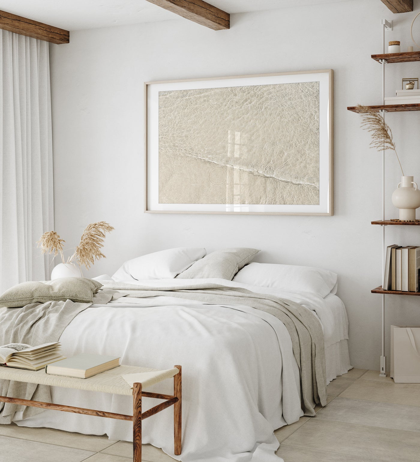 Shallow Water No 9 - Large neutral wall art by Cattie Coyle Photography in bedroom
