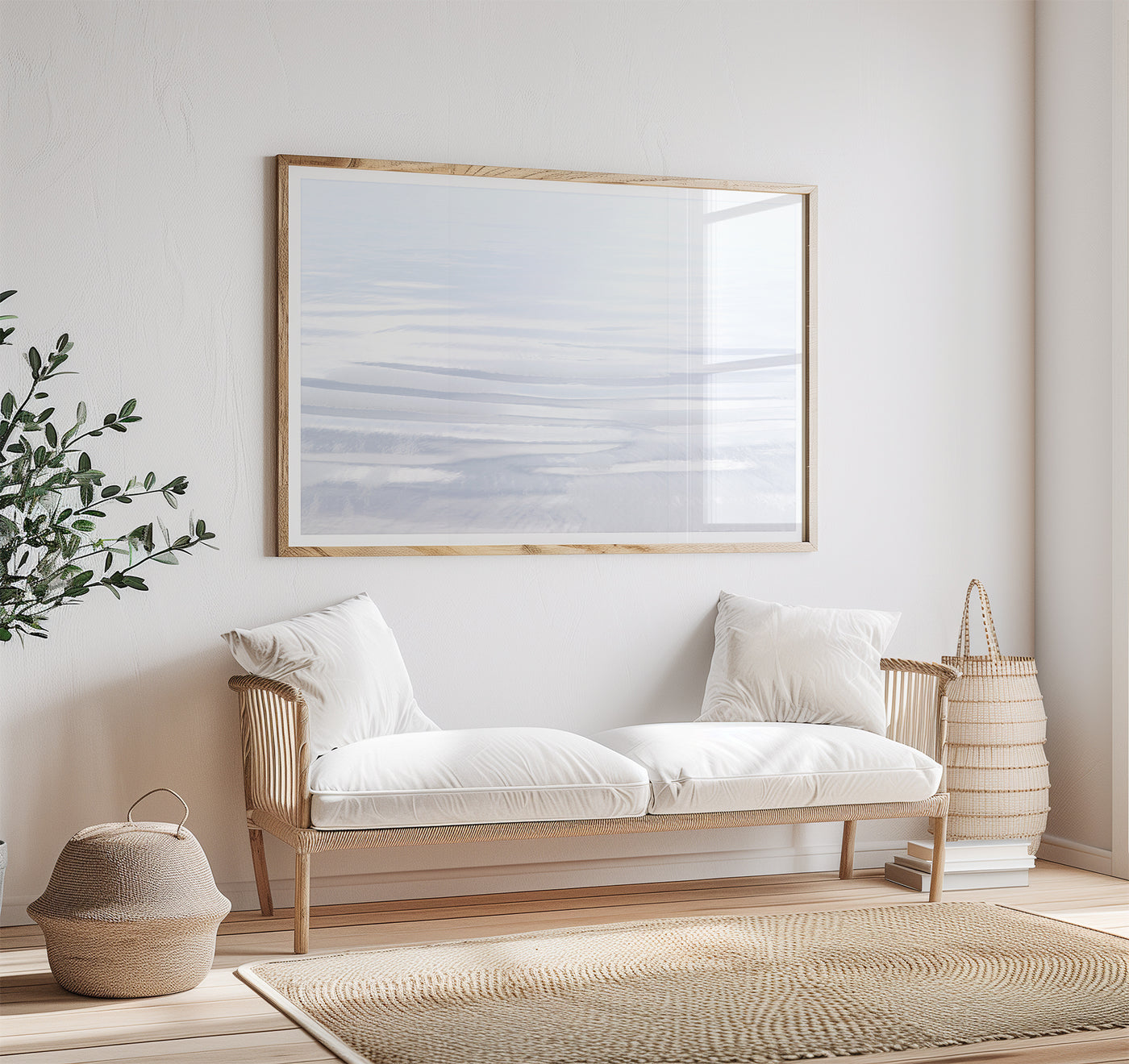 Abstract blue art print by Cattie Coyle Photography above couch