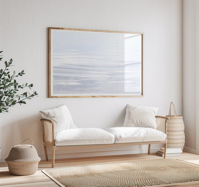 Abstract blue art print by Cattie Coyle Photography above couch