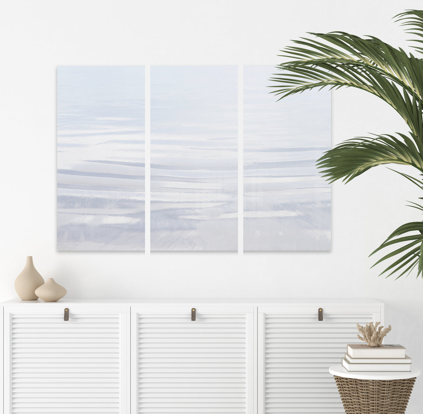 The Blue Hour - Abstract wall art 3 piece set by Cattie Coyle Photography above dresser