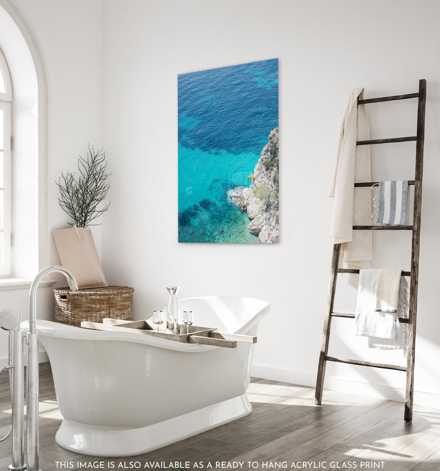 The Mediterranean No 4 - Acrylic glass art print by Cattie Coyle Photography in bathroom