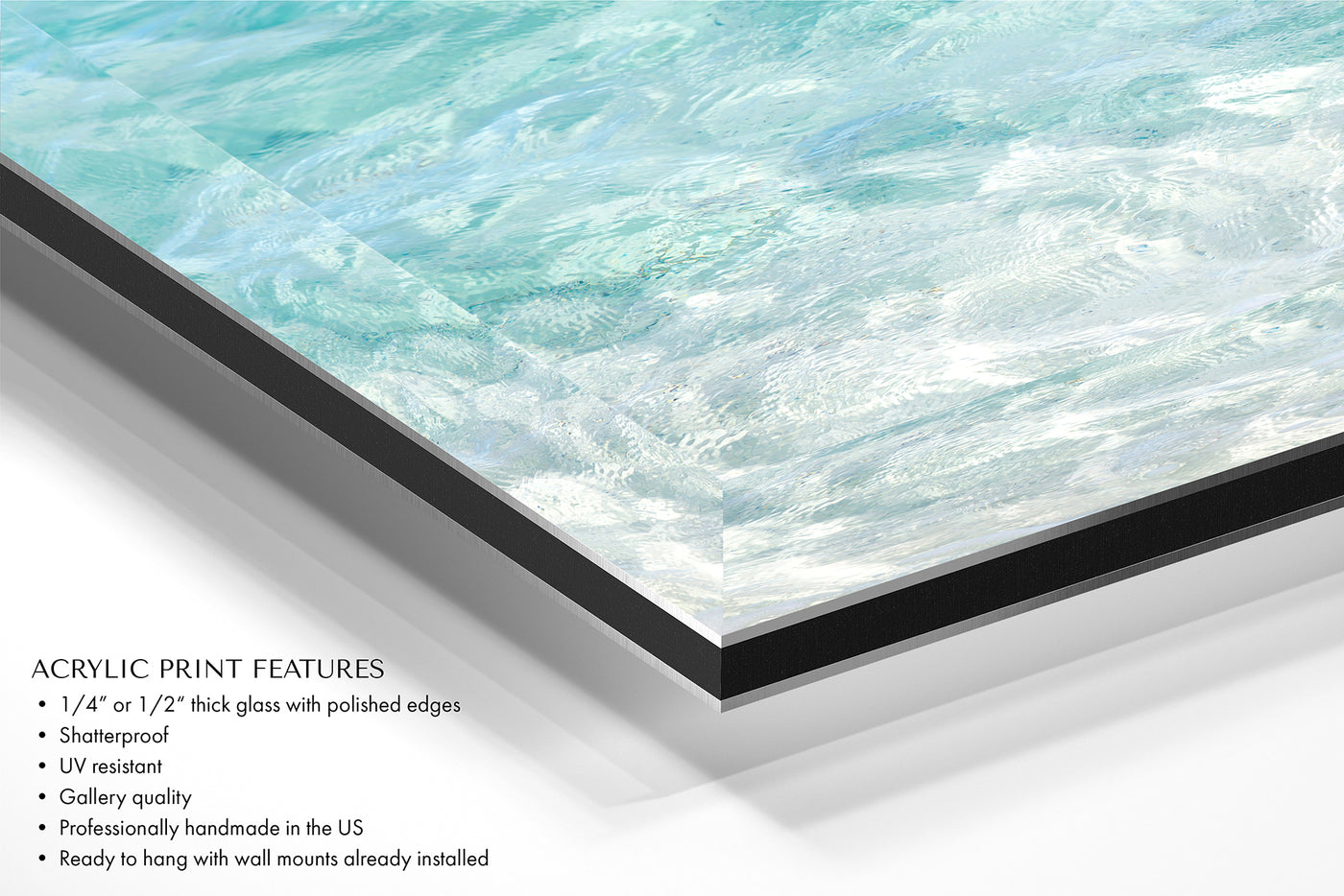 Turquoise Water - Multiple panel wall art by Cattie Coyle Photography - corner closeup