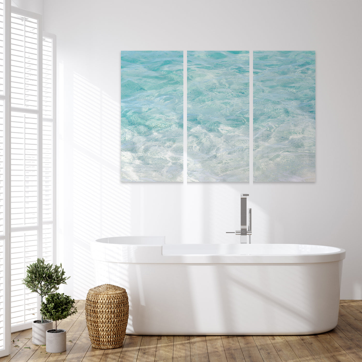 Turquoise Water - Multiple panel wall art by Cattie Coyle Photography  in bathroom